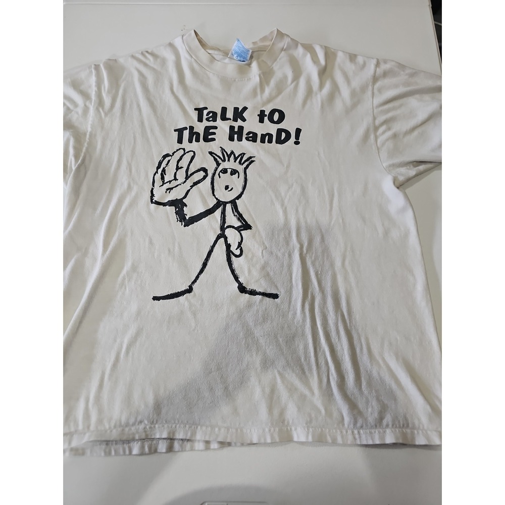 Vintage Talk to the Hand Stick Figure Graphic T-Shirt White Hanes Beefy-T Adult